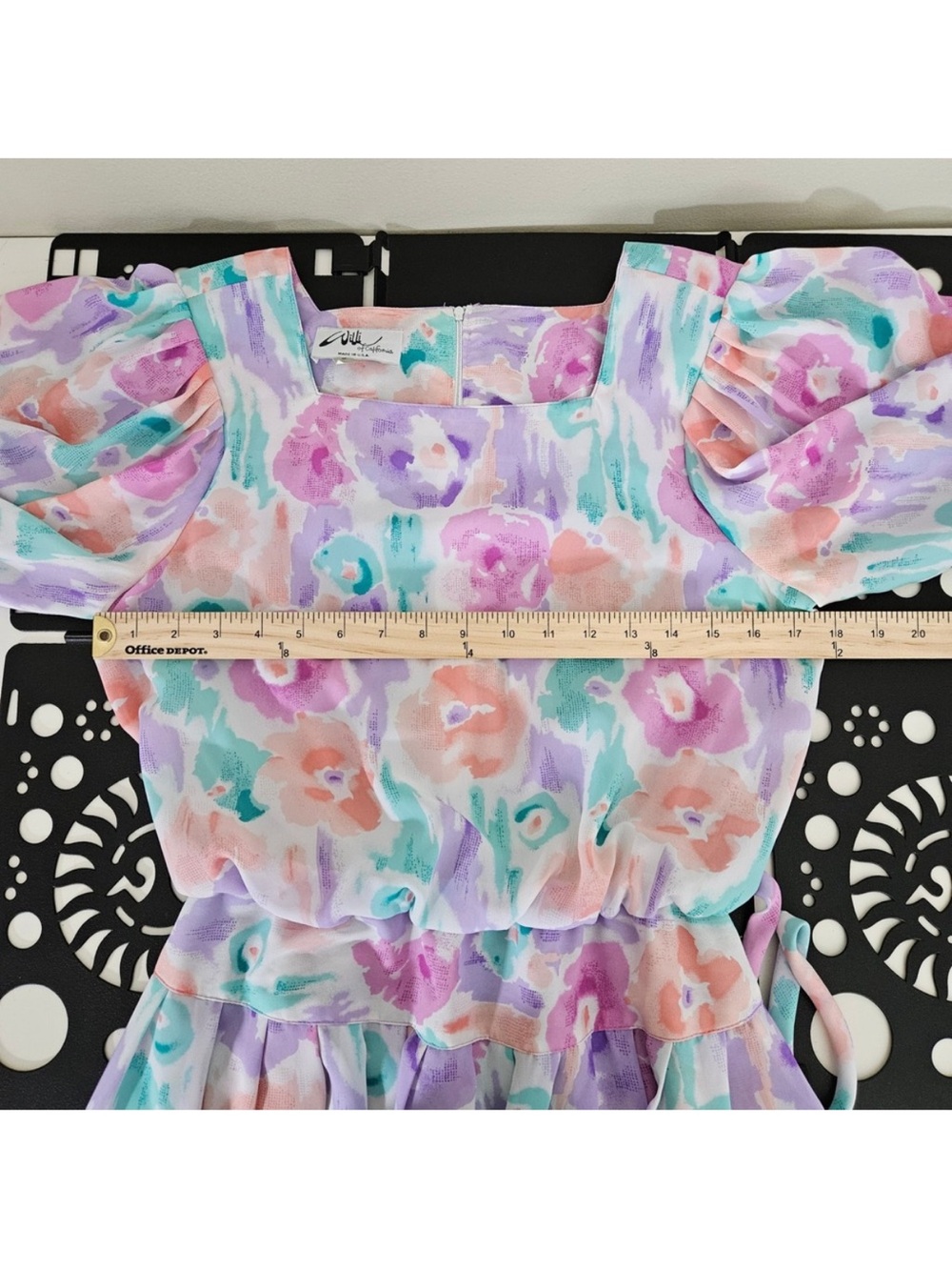 Willi of California Womens Floral Watercolor Midi Dress Belted 10 Vintage 80s - Picture 5 of 12